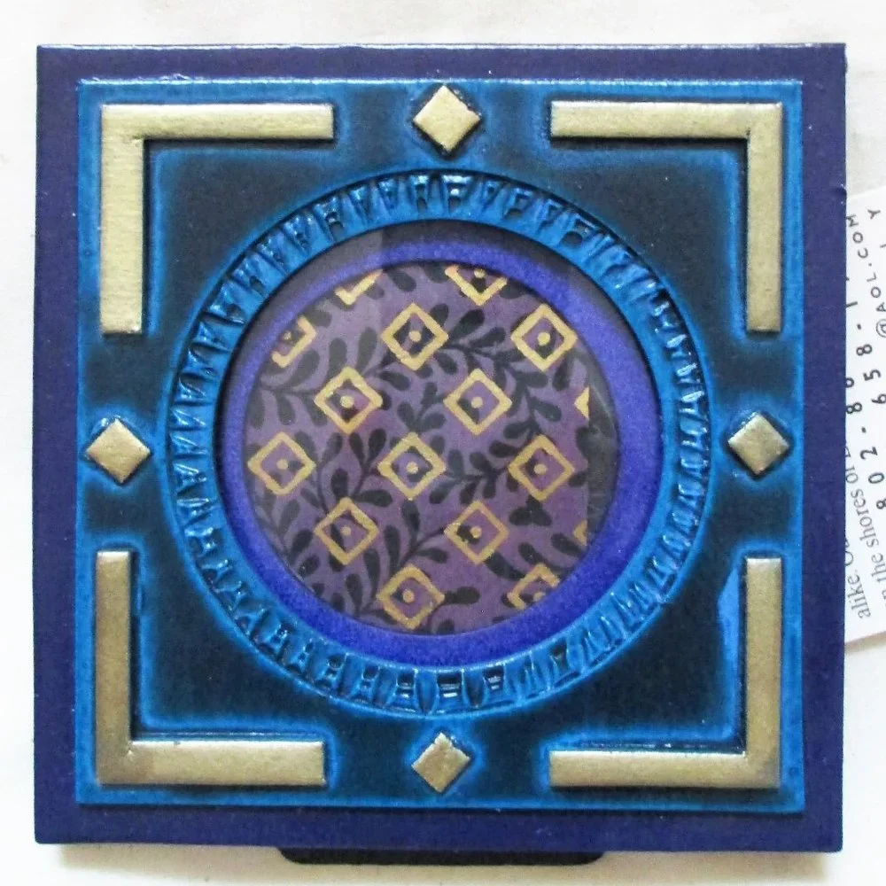 Modern Victorian Boho Deep Blue Jewel Tone Gold Small Picture Frame Artsy Decor
